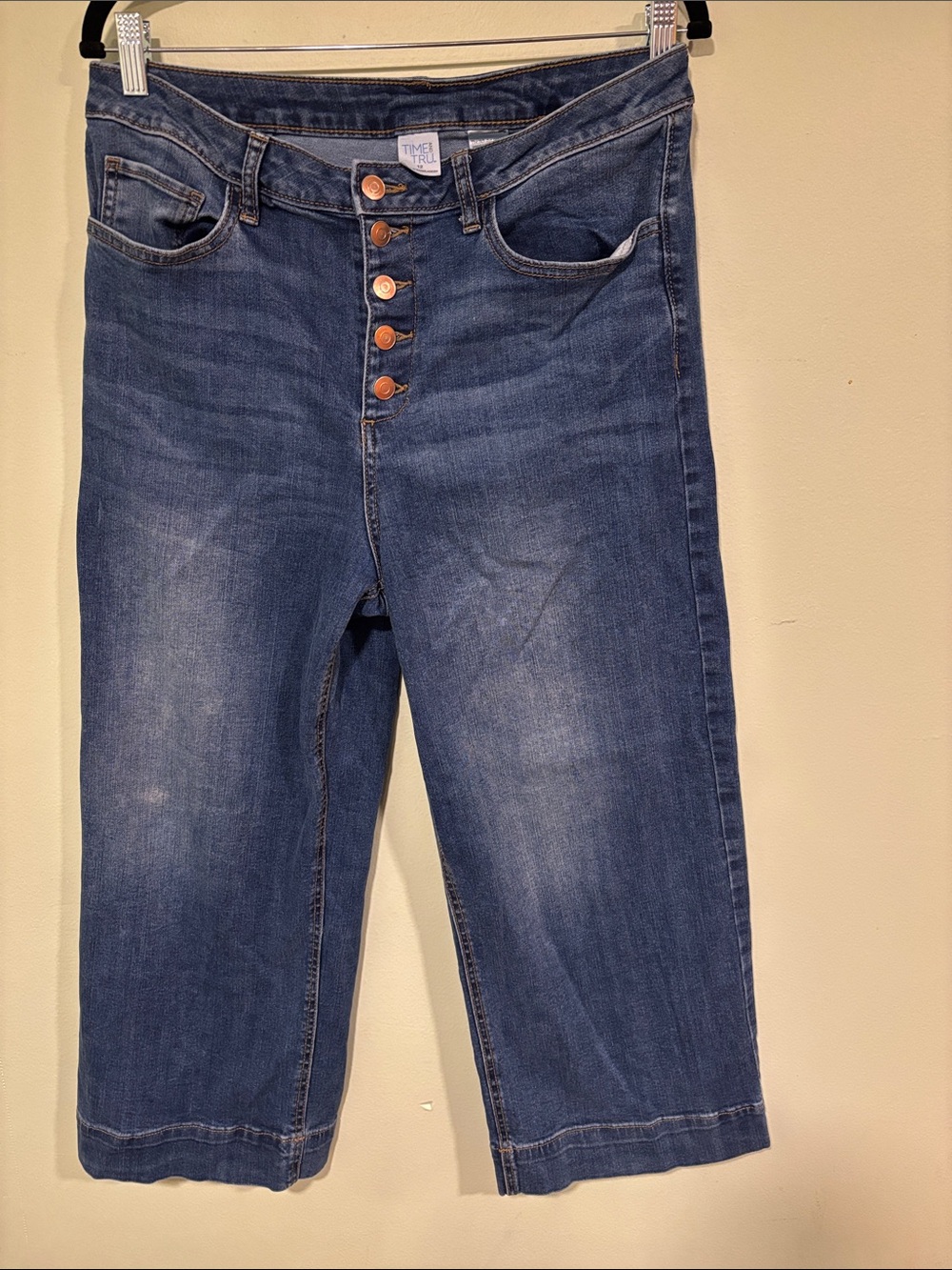 Time and Tru High-Rise Button-Fly Capri Jeans - Blue